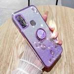 For Infinix Hot 9 Play Gradient Glitter Immortal Flower Ring All-inclusive Phone Case(Purple)