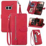 For Nothing Phone 2a Embossed Flower Zipper Leather Phone Case(Red)