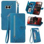 For Nothing Phone 2a Embossed Flower Zipper Leather Phone Case(Blue)