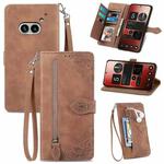 For Nothing Phone 2a Embossed Flower Zipper Leather Phone Case(Brown)