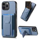 For iPhone 14 Pro Max Carbon Fiber Fold Stand Elastic Card Bag Phone Case(Blue)