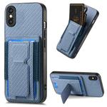 For iPhone XS Max Carbon Fiber Fold Stand Elastic Card Bag Phone Case(Blue)