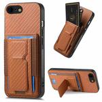 For iPhone 7 / 8 / SE 2022 Carbon Fiber Fold Stand Elastic Card Bag Phone Case(Brown)