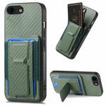 For iPhone 7 / 8 / SE 2022 Carbon Fiber Fold Stand Elastic Card Bag Phone Case(Green)