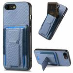 For iPhone 6 Plus / 6s Plus Carbon Fiber Fold Stand Elastic Card Bag Phone Case(Blue)