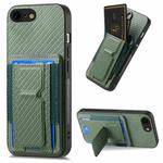 For iPhone 6 / 6s Carbon Fiber Fold Stand Elastic Card Bag Phone Case(Green)
