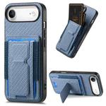 For iPhone Air Carbon Fiber Fold Stand Elastic Card Bag Phone Case(Blue)
