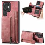 For Samsung Galaxy S22 Ultra 5G Retro Leather Zipper Wallet Back Phone Case(Pink)