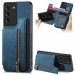 For Samsung Galaxy S21+ 5G Retro Leather Zipper Wallet Back Phone Case(Blue)
