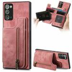 For Samsung Galaxy Note20 Retro Leather Zipper Wallet Back Phone Case(Pink)