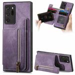 For Samsung Galaxy Note20 Ultra Retro Leather Zipper Wallet Back Phone Case(Purple)