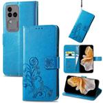 For vivo S18 Pro Four-leaf Clasp Embossed Leather Phone Case(Blue)