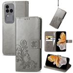 For vivo S18 Pro Four-leaf Clasp Embossed Leather Phone Case(Gray)