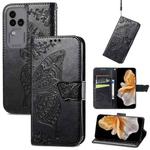 For vivo S18 Pro Butterfly Love Flower Embossed Leather Phone Case(Black)