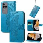 For vivo S18 Pro Butterfly Love Flower Embossed Leather Phone Case(Blue)