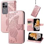 For vivo S18 Pro Butterfly Love Flower Embossed Leather Phone Case(Rose Gold)