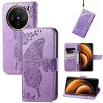 For vivo X100 Butterfly Love Flower Embossed Leather Phone Case(Light Purple)