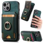 For iPhone 15 Plus Retro Splitable Magnetic Stand Card Bag Leather Phone Case(Green)