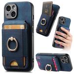 For iPhone 15 Retro Splitable Magnetic Stand Card Bag Leather Phone Case(Blue)