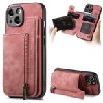 For iPhone 14 Plus Retro Leather Zipper Wallet Back Phone Case(Pink)