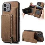 For iPhone 12 Retro Leather Zipper Wallet Back Phone Case(Brown)