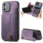 For iPhone X / XS Retro Leather Zipper Wallet Back Phone Case(Purple)