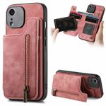 For iPhone XR Retro Leather Zipper Wallet Back Phone Case(Pink)