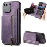 For iPhone 7 Plus / 8 Plus Retro Leather Zipper Wallet Back Phone Case(Purple)
