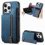 For iPhone 16 Pro Retro Leather Zipper Wallet Back Phone Case(Blue)