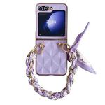 For Samsung Galaxy Z Flip5 Checkered Scarf Bracelet Phone Case(Purple)