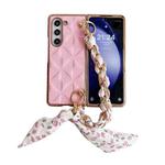 For Samsung Galaxy Z Fold5 Checkered Scarf Bracelet Phone Case(Pink)