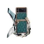 For Samsung Galaxy Z Flip4 Checkered Scarf Bracelet Phone Case(Green)