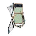 For Samsung Galaxy Z Flip4 Checkered Scarf Bracelet Phone Case(Teal)