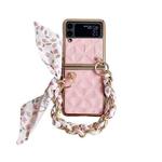 For Samsung Galaxy Z Flip4 Checkered Scarf Bracelet Phone Case(Pink)