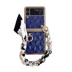 For Samsung Galaxy Z Flip4 Checkered Scarf Bracelet Phone Case(Blue)