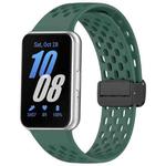 For Samsung Galaxy Fit 3 Hole Style Magnetic Folding Buckle Silicone Watch Band(Dark Green)