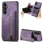 For Samsung Galaxy S23 FE 5G Retro Leather Zipper Wallet Back Phone Case(Purple)