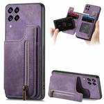 For Samsung Galaxy M53 5G Retro Leather Zipper Wallet Back Phone Case(Purple)