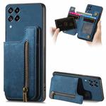 For Samsung Galaxy M32 4G Retro Leather Zipper Wallet Back Phone Case(Blue)