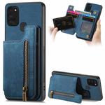 For Samsung Galaxy A41 Retro Leather Zipper Wallet Back Phone Case(Blue)