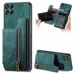 For Samsung Galaxy A22 5G Retro Leather Zipper Wallet Back Phone Case(Green)