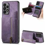 For Samsung Galaxy A32 4G Retro Leather Zipper Wallet Back Phone Case(Purple)