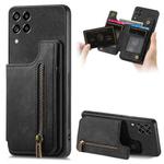 For Samsung Galaxy A12 5G Retro Leather Zipper Wallet Back Phone Case(Black)