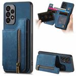 For Samsung Galaxy A52 4G/5G Retro Leather Zipper Wallet Back Phone Case(Blue)