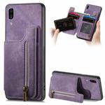 For Samsung Galaxy A30/A20/M10s Retro Leather Zipper Wallet Back Phone Case(Purple)