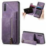 For Samsung Galaxy Note10 Retro Leather Zipper Wallet Back Phone Case(Purple)