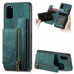 For Samsung Galaxy S20 Retro Leather Zipper Wallet Back Phone Case(Green)