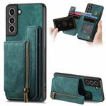 For Samsung Galaxy S21 5G Retro Leather Zipper Wallet Back Phone Case(Green)