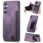 For Samsung Galaxy S25 5G Retro Leather Zipper Wallet Back Phone Case(Purple)