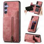 For Samsung Galaxy S25+ 5G Retro Leather Zipper Wallet Back Phone Case(Pink)